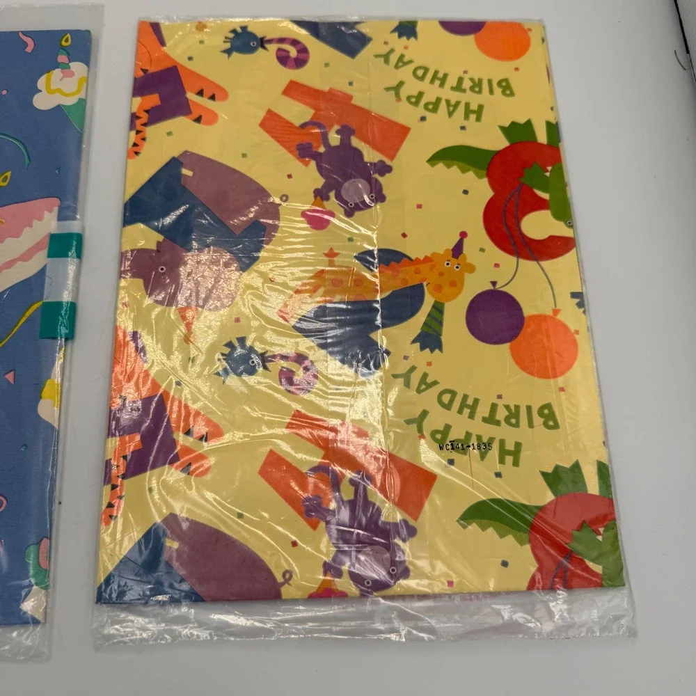 Vintage Gibson Cleo Birthday Gift Wrap 4 Sheets Animals Cake Retro Deadstock NEW
